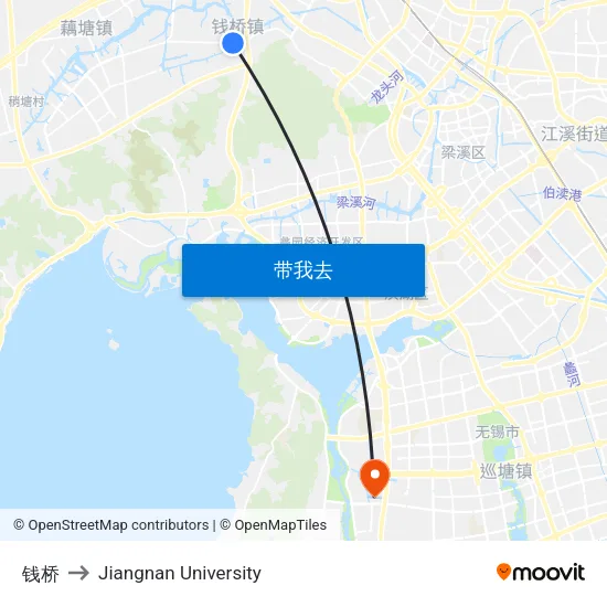 钱桥 to Jiangnan University map