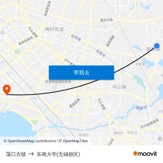 荡口古镇 to 东南大学(无锡校区) map