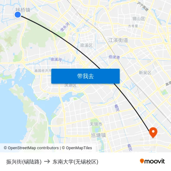 振兴街(锡陆路) to 东南大学(无锡校区) map