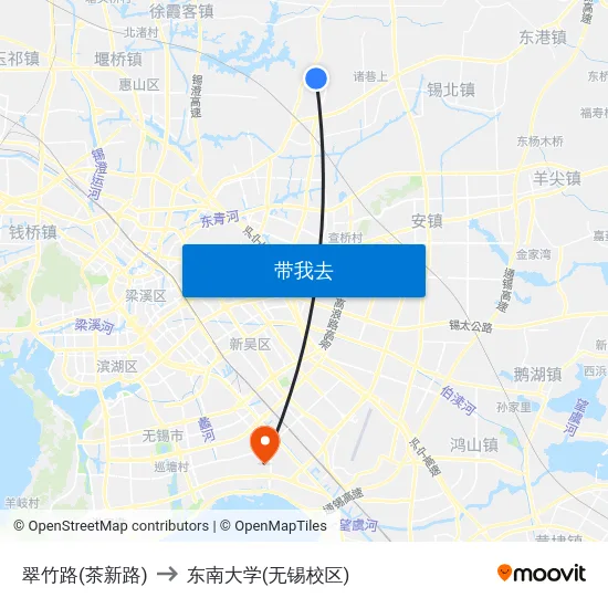 翠竹路(茶新路) to 东南大学(无锡校区) map
