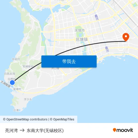 亮河湾 to 东南大学(无锡校区) map
