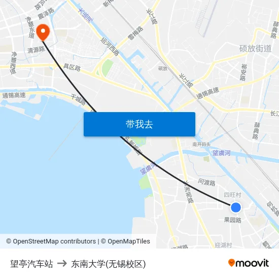 望亭汽车站 to 东南大学(无锡校区) map