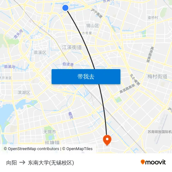 向阳 to 东南大学(无锡校区) map