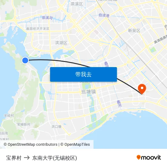 宝界村 to 东南大学(无锡校区) map