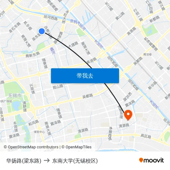 华扬路(梁东路) to 东南大学(无锡校区) map