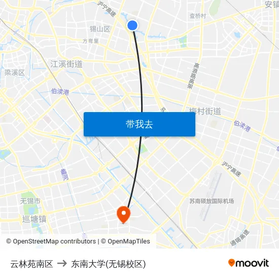 云林苑南区 to 东南大学(无锡校区) map