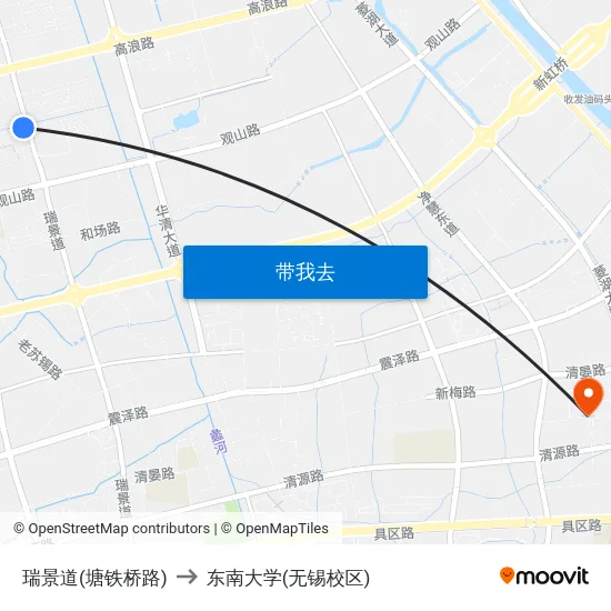 瑞景道(塘铁桥路) to 东南大学(无锡校区) map