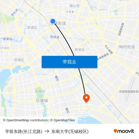 学前东路(长江北路) to 东南大学(无锡校区) map