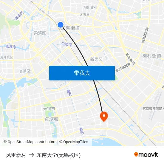 风雷新村 to 东南大学(无锡校区) map