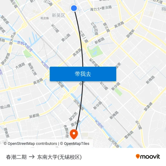 春潮二期 to 东南大学(无锡校区) map