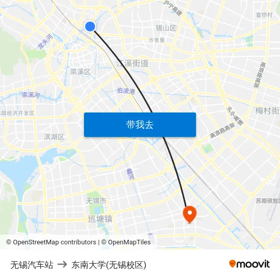 无锡汽车站 to 东南大学(无锡校区) map