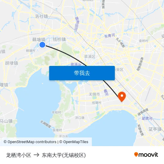 龙栖湾小区 to 东南大学(无锡校区) map