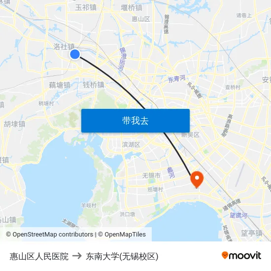 惠山区人民医院 to 东南大学(无锡校区) map