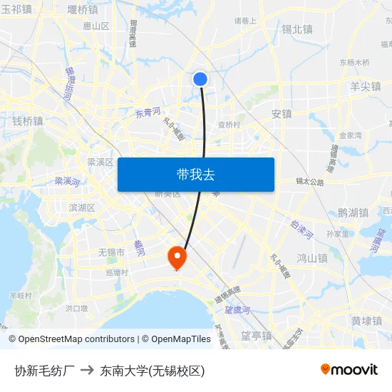 协新毛纺厂 to 东南大学(无锡校区) map