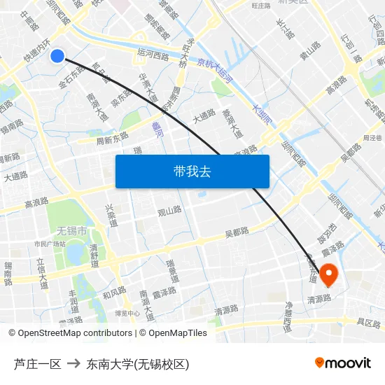 芦庄一区 to 东南大学(无锡校区) map