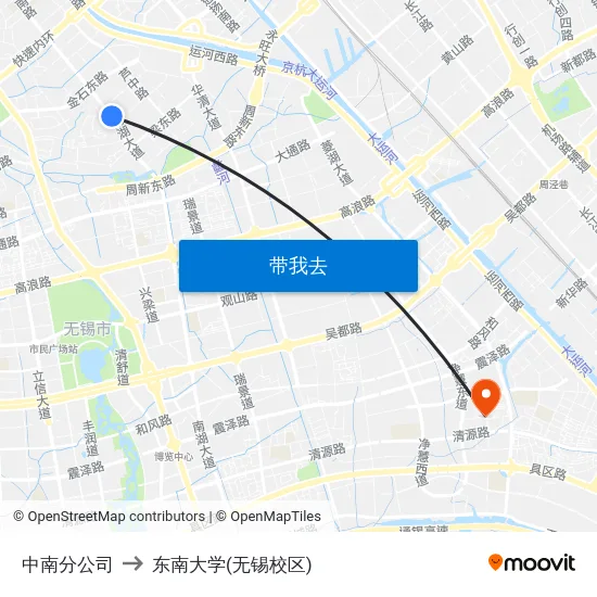 中南分公司 to 东南大学(无锡校区) map