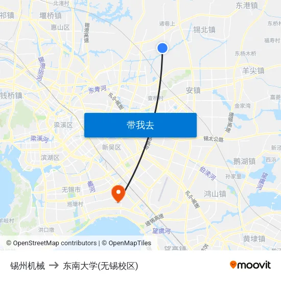 锡州机械 to 东南大学(无锡校区) map