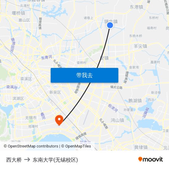 西大桥 to 东南大学(无锡校区) map