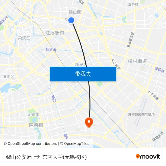 锡山公安局 to 东南大学(无锡校区) map