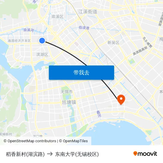 稻香新村(湖滨路) to 东南大学(无锡校区) map