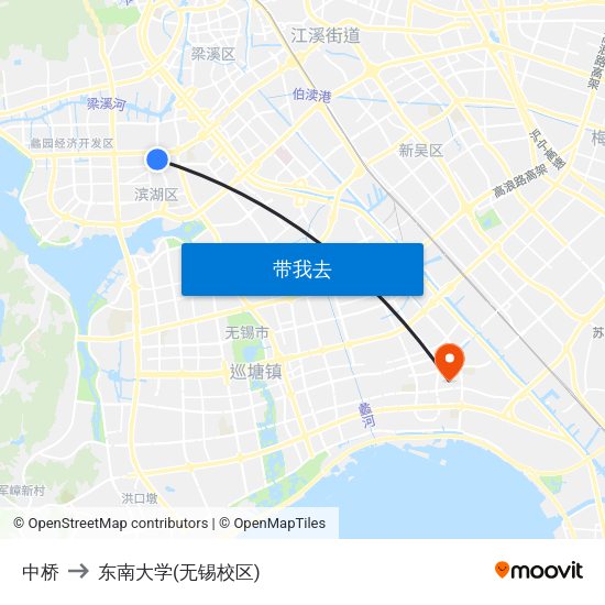 中桥 to 东南大学(无锡校区) map