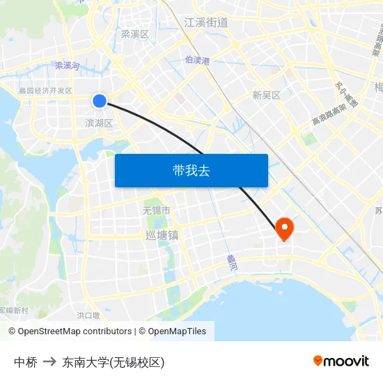 中桥 to 东南大学(无锡校区) map