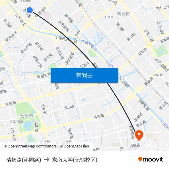 清扬路(沁园路) to 东南大学(无锡校区) map