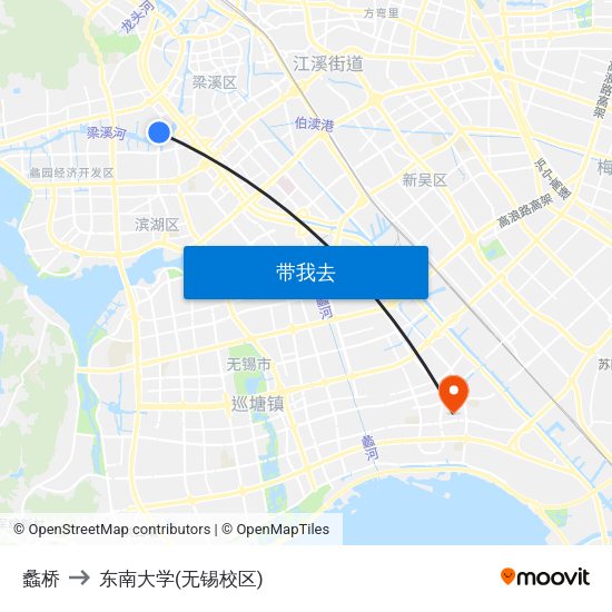 蠡桥 to 东南大学(无锡校区) map