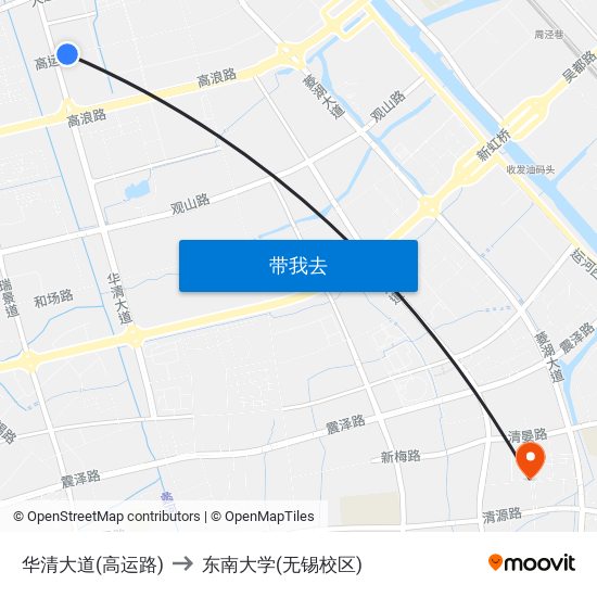 华清大道(高运路) to 东南大学(无锡校区) map