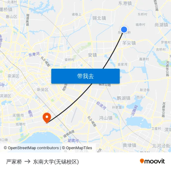 严家桥 to 东南大学(无锡校区) map
