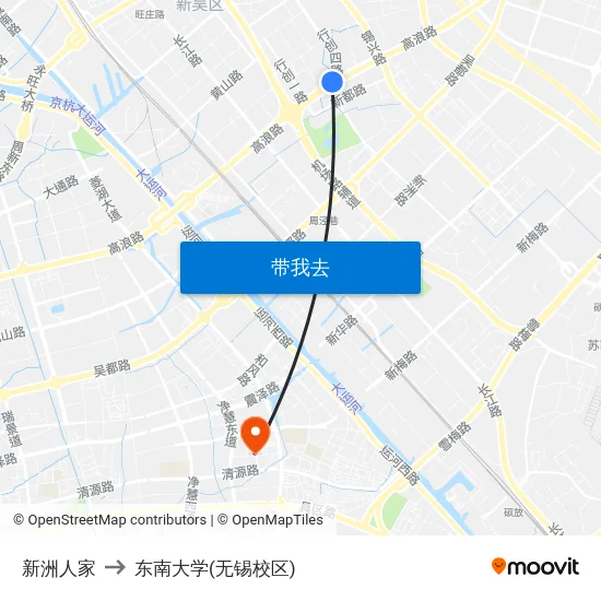 新洲人家 to 东南大学(无锡校区) map