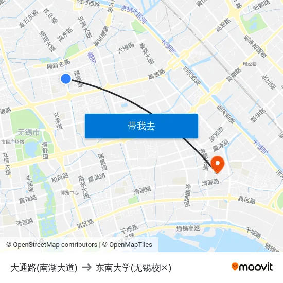 大通路(南湖大道) to 东南大学(无锡校区) map