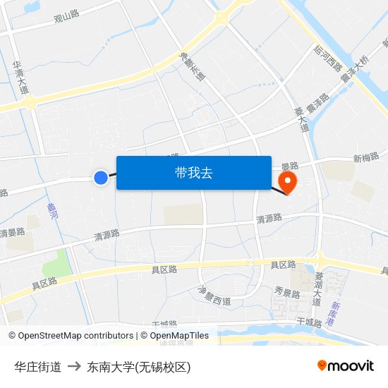 华庄街道 to 东南大学(无锡校区) map