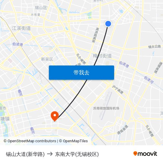 锡山大道(新华路) to 东南大学(无锡校区) map