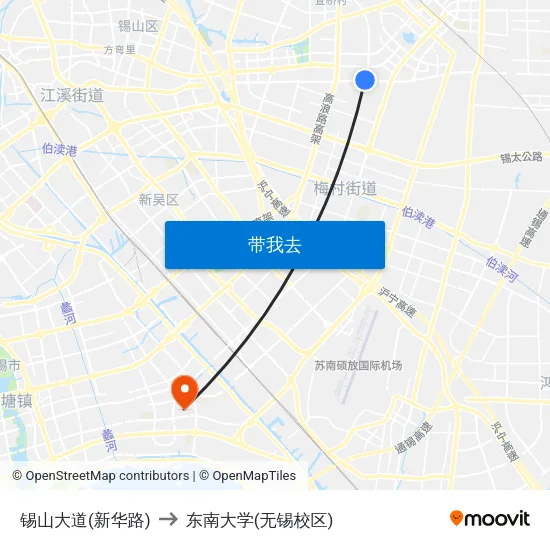 锡山大道(新华路) to 东南大学(无锡校区) map