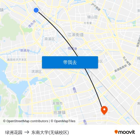 绿洲花园 to 东南大学(无锡校区) map