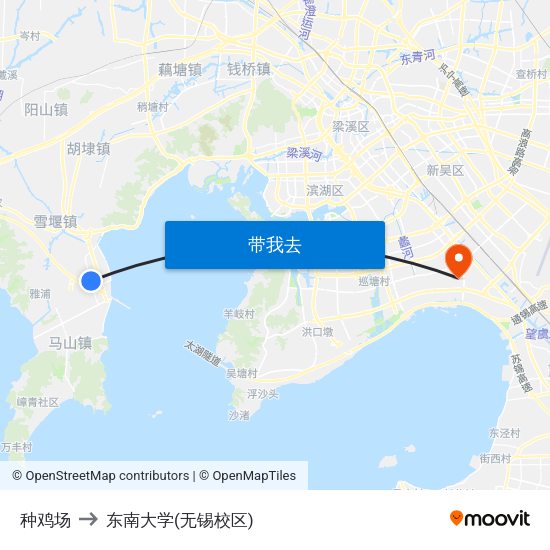 种鸡场 to 东南大学(无锡校区) map