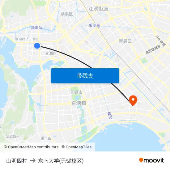 山明四村 to 东南大学(无锡校区) map