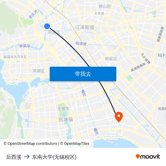 后西溪 to 东南大学(无锡校区) map