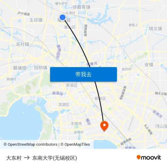 大东村 to 东南大学(无锡校区) map