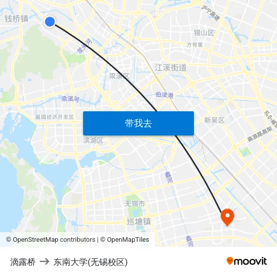 滴露桥 to 东南大学(无锡校区) map