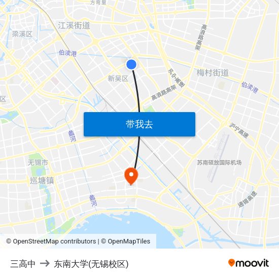 三高中 to 东南大学(无锡校区) map
