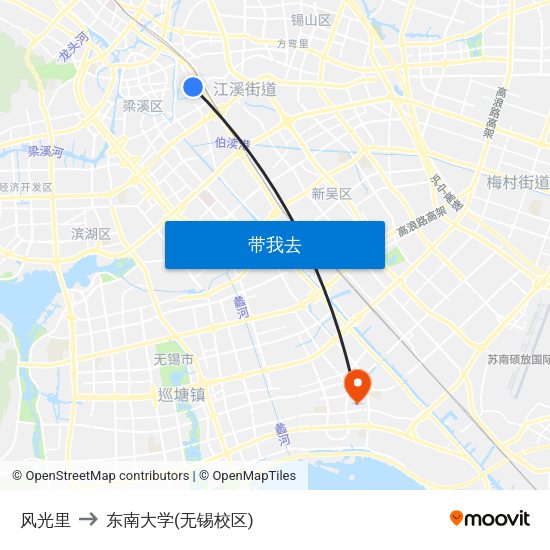 风光里 to 东南大学(无锡校区) map