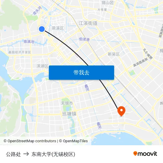 公路处 to 东南大学(无锡校区) map
