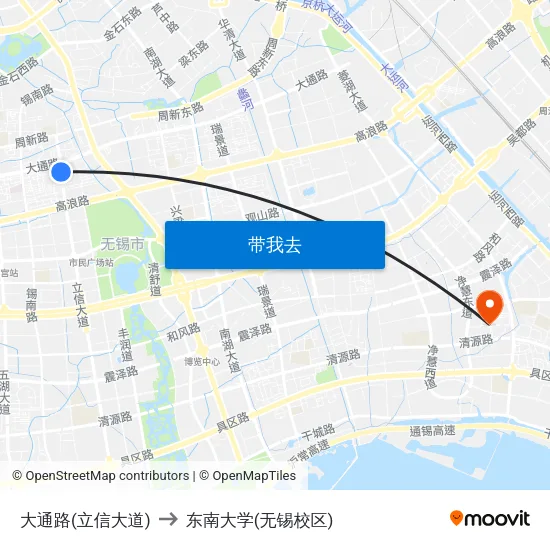 大通路(立信大道) to 东南大学(无锡校区) map