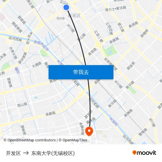 开发区 to 东南大学(无锡校区) map