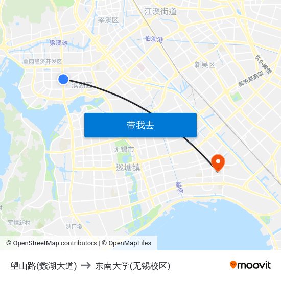 望山路(蠡湖大道) to 东南大学(无锡校区) map