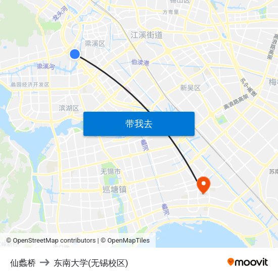 仙蠡桥 to 东南大学(无锡校区) map