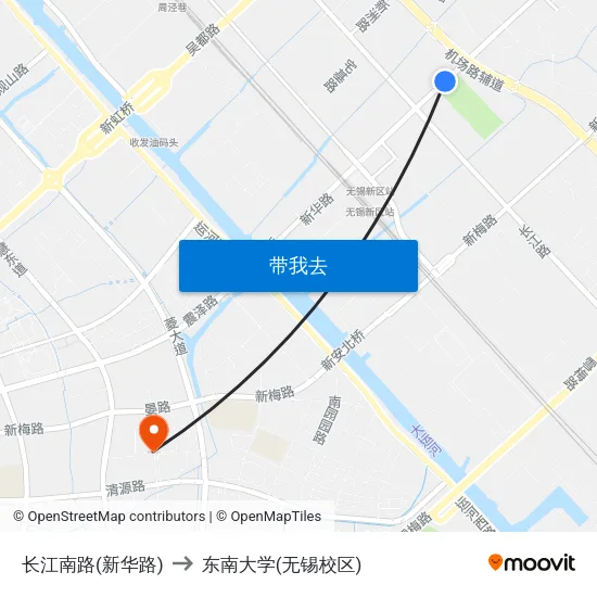 长江南路(新华路) to 东南大学(无锡校区) map