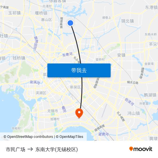市民广场 to 东南大学(无锡校区) map